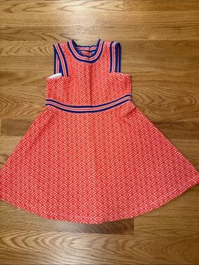 Janie and Jack Coral Patterned Knit Dress with Blue Trim